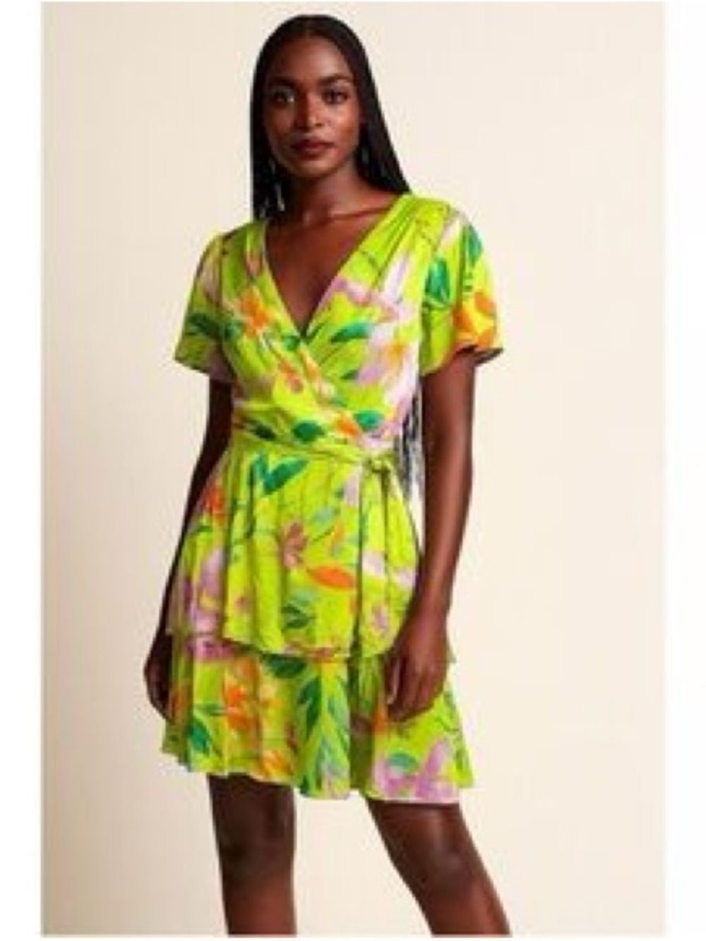 Nicole Miller Lime Green Floral Mini Dress